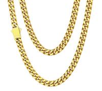 Chaine Homme Cubaine 66 cm Or Plaque Collier Acier Inoxydable Massif Maille Pour Pendentif Gourmette Femme Ras de Cou Gros Cadeau Fêtes Pères Noël Choker Hip Hop Rappeur 48g