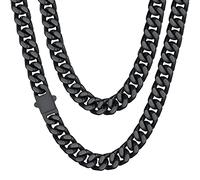 Chaine Homme Cubaine Epais 56 cm Collier Acier Noir Plaque Massif Maille Ras de Cou Gourmette Enfant Garçon Femme Ras de Cou Gros Cadeau Fêtes Pères Noël Choker Hip Hop Rappeur 218g