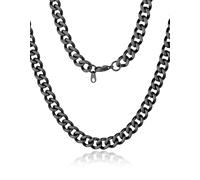 Chaine Homme Noir Acier Inoxydable Collier Gros Maille Cubain Gourmette Massif Ras de Cou Punk Hip Hop 46 cm 9 mm Bijoux Cadeau Noël Mariage Saint Valentin