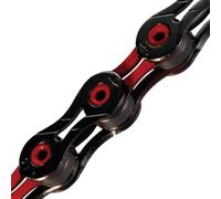 Chaîne KMC 10 vitesses série DLC10 rouge pour route/montagne/gravier ; compatible Shimano, SRAM et Campagnolo, 116 maillons, maillon manquant inc