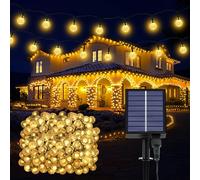 Chaîne lumineuse extérieure solaire 200 LED 8 modes lumières solaires extérieures IP65 étanche 27 m lumières jardin énergie solaire pour fête, camping, balcon, fête, gazebo(blanc chaud+fonction de