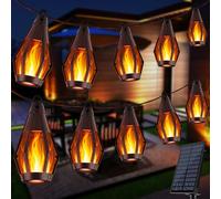 Chaîne Lumineuse Solaire Extérieure à Flamme - 12,6 Mètres, 15 LED, Chaîne Étanche Idéale pour La Décoration de Jardins, Terrasses et Balcons, Luminaires Festifs