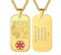 Chaîne maillons blé Homme Pendentif l'anglais plaqué Or 18k Gravure Gratuite Collier Militaire Adjustable 61cm Médaillon prière Bijoux médicaux Pendentif Symbole d'urgence