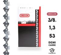 Chaîne Oregon pour tronçonneuse 3/8" 1,3 mm. 53 maillons. Gouge profil demi carré