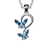 Chaîne + pendentif papillon bleu Collier en argent sterling 925 avec cristaux de zircone et strass - Amour foi, espoir, symbole émotion - Style : objet blanc extravagant et bien transparent