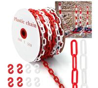 Chaine Plastique Rouge Blanc avec 8 Crochets S, 50m x 6mm | Chaine Plastique Rouge et Blanche pour Barrières Dans les Allées, Les Lieux de Travail et les Garages