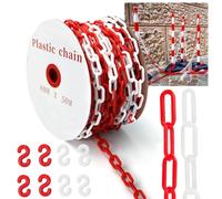 Chaine Plastique Rouge Blanc avec 8 Crochets S, 50m x 8mm | Chaine Plastique Rouge et Blanche pour Barrières Dans les Allées, Les Lieux de Travail et les Garages
