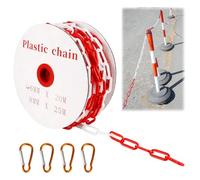 Chaîne Plastique Rouge et Blanche, Chaîne de Signalisation en Plastique 20m*6mm, Chaine de Sécurité avec 4 Fermoirs en Alliage d'Aluminium pour Verrouiller les Surfaces