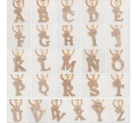 Chaîne porte-clés 26 lettres anglaises de couleur dorée, pendentif en alliage de zinc avec strass, cadeau de mode mignon pour les enseignants, porte-clés lettre anglaise couronne en métal pour hommes 