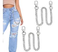 chaîne portefeuille homme acier inoxydable 38 cm argentée - chaîne mode ceinture avec double mousqueton - accessoire style punk pour pantalon, moto, vélo, rock urbain
