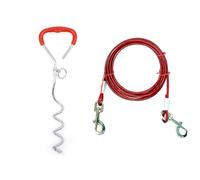 Chaîne pour chien avec piquet en spirale pour sol, piquet robuste avec crochet pivotant et poignée en caoutchouc, câble d'attache pour chiens de taille moyenne pour camper et jouer en plein air