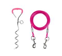 Chaîne pour chien avec piquet en spirale pour sol, piquet robuste avec crochet pivotant et poignée en caoutchouc, câble d'attache pour chiens de taille moyenne pour camper et jouer en plein air, cour