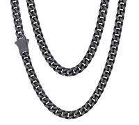 Chaine Ras de Cou Collier Homme Noir Plaque Cubaine 46 cm Court Acier Maille Ras de Cou Gourmette Massif Gros Cadeau Fêtes Pères Noël Choker Hip Hop Rappeur 32g