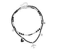 Chaîne réglable Collier avec pendentif avion gothique avec magie de perles noires et cristaux Matériaux en verre pour femmes tendance Collier quotidien, taille unique, Comme décrit, Comme décrit