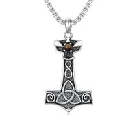 Chaîne urne marteau de Thor en argent sterling 925 avec pendentif urne viking runes Mjölnir - Bijou pour homme, Argent sterling