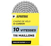 Chaîne Vélo 10 Vitesses 10V pour Shimano & SRAM, VTT & VAE, 116 Maillons - Alphatrail Q-Carbon Chaîne Durcie avec Attache Rapide, jusqu'à 7000 km, Vélo de Route, Gravel, VTC, 1x10 2x10 3x10