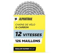 Chaîne Vélo 12 Vitesses 12V pour Shimano & SRAM Eagle, 126 Maillons, VTT & VAE - Alphatrail Q-Carbon Chaîne Durcie avec Attache Rapide, jusqu'à 7000 km, VTTAE, Gravel, Route, 1x12, Deore, SLX, XT, GX