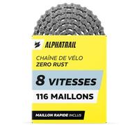 Chaîne Vélo 5, 6, 7, 8 Vitesses pour Shimano & SRAM, 116 Maillons, VTT - Alphatrail Zero Rust Chaîne Anti-Rouille avec Attache Rapide, 1/2 x 3/32, 21 et 24 Vitesses, pour VTC, Vélo de Ville, VAE