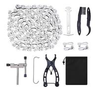 Chaine Velo, Chaîne de Vélo 6/7/8 Vitesses, 1/2 x 3/32 Pouces 116 Maillons, Kit Reparation, avec Bicycle Mechanic Chain Breaker, Pince, Brosse Nettoyage, Sac Rangement, Convient au VTT