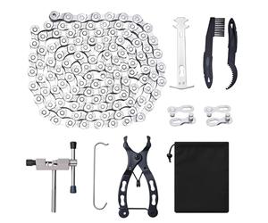 Chaine Velo, Chaîne Vélo 6/7/8 Vitesses, 1/2 x 3/32 Pouces 116 Maillons | Kit Reparation, avec Bicycle Mechanic Chain Breaker, Pince , Brosse Nettoyage, Rangement, Convient au VTT