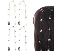 Chaînes à cheveux papillon，longues chaînes papillon à cheveux pour tresses，accessoires de cheveux pour filles, enfants, accessoires de mariage，doré et argent，4PCS