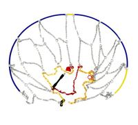 Chaînes à neige pour pneus avec boucle et sangle de, KN130 | Disposition de la chaîne liée sur le pneu et le long des flancs, construction en alliage, équipement monté sur pneu