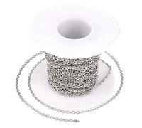 Chaînes de câbles en acier inoxydable PandaHall 32,8 pieds 2.4x1.9x0.4mm lien croisé ovale non soudé avec bobine pour la fabrication de bijoux