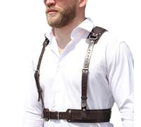 Chaînes de corps en polyuréthane pour rock and roll Cosplay Party Punk Gilet Ceinture réglable Harnais de chaîne de corps pour club Harnais de poitrine en cuir pour homme, marron, taille unique