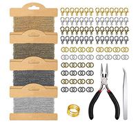 Chaînes de fabrication de bijoux, Kit de chaînes de collier Chaîne de câble plaquée avec fermoir mousqueton, anneau d'ouverture 200PCS, pinces à épiler pour Fournitures de fabrication de bijoux