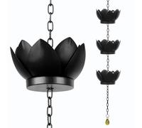 Chaînes de pluie en forme de lotus de 1,3 m pour gouttières, carillon de pluie décoratif à suspendre pour l'extérieur, attrape-pluie antirouille avec 5 becs de descente en forme de lotus en forme de