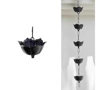 Chaînes de pluie grande taille en forme de lotus, chaîne de récupération de pluie décorative en ABS/alliage d'aluminium/cuivre for gouttières, tuyau de descente de remplacement for gouttière(Black 1,1