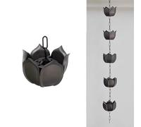 Chaînes de pluie grande taille en forme de lotus, chaîne de récupération de pluie décorative en ABS/alliage d'aluminium/cuivre for gouttières, tuyau de descente de remplacement for gouttière(Black 2,3