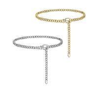 Chaînes De Taille En Métal 2 Pièces, Chaînes De Taille Réglables Pour Femmes, Chaînes De Taille De Ventre, Accessoires De Plage, Chaînes De Taille De Bikini, Chaînes En Méta (Or, Argent)