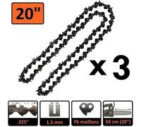 Chaînes pour tronçonneuse - FOLAYA - Lot de 3 - 20 pouces 50 cm - 76 maillons - 15 mm d'épaisseur