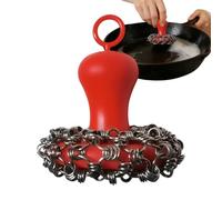Chainmail Scrubber with Silicone Handle, Cast Iron Pot Cleaning Brush | Metal Chainmail Scrubbing Sponge Scrub Brush to Clean Pan, Skillet, Grill, Dutch Oven