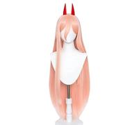 Chainsaw Man - Ensemble perruque et cornes rouges - Costume d'Halloween - Couleur : rose/orange (Power Chainsaw Man)