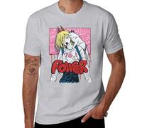 Chainsaw|Man Power Anime Comic Personnalité imprimée Plain,T-shirt pour homme, Style gris, M