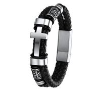 ChainsHouse 19/21/23cm Bracelet Cuir Croix et Boussole - Fermoir Magnétique