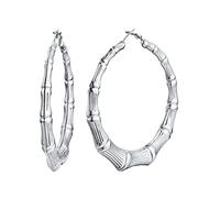 ChainsHouse Boucle d'Oreille Bambou Créoles Femme Fille en Acier Inoxydable Taille 40/61/80 mm Boucles d'oreilles Grosse Anneau Créole Grande Argent