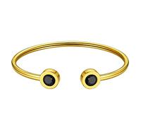 ChainsHouse Bracelet Acier Inoxydable Femme Pierre de Naissance Noir Cerceau Ouverture Grand Cercle Main Plaqué Or