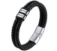 ChainsHouse Bracelet Homme pas Cher Gourmette Cuir Prenom Personnalise 23 cm Perle Acier Grosse 5 mm Enfant Garçon Chaine Ado Collier Main