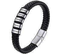 ChainsHouse Bracelet Homme pas Cher Prenom Personnalise Gourmette Cuir 23 cm Perle Acier Grosse 5 mm Enfant Garçon Chaine Ado Collier Main