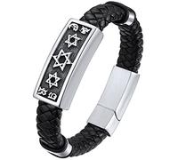 ChainsHouse Cadeau Homme Bracelet Cuir Garcon 21 cm Etoile de David Acier Gourmette Homme Juif Amulette de Protection Fermoir Magnétique Cadeau Copain Petit Ami Jeune Adult