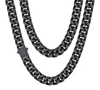 ChainsHouse Chaîne à maillons cubains en acier inoxydable pour homme, noir/or 18 carats, 5/7/9 mm/12 mm de largeur, ne ternit pas et durable, bijou Hip Hop pour homme, 45,7 à 76,2 cm, livré dans un