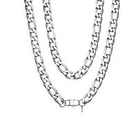 ChainsHouse Chaîne Acier Inoxydable Homme Collier Femme Maille Figaro, Bijoux Hip Hop [Argenté-Largeur: 13mm; Longeur: 46 cm] Cadeau Anniversaire Saint Valentin Noël