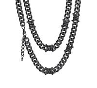 ChainsHouse Chaine Collier Sans Pendentif pour Hommes en Acier Inoxydable 12mm Maille Cubaine Noire 46cm Collier Punk pour Rockers.