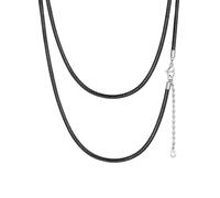 ChainsHouse Chaîne En Cuir Ras De Cou Pour Femmes Cordon En Cuir Noir Avec Fermoir Mousqueton Collier Noir 3mm Chaîne En Cuir Pour
