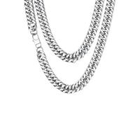 ChainsHouse Chaine Homme Collier Acier Inoxydable Gros Maillon Cubain Gourmette Massif Ras de Cou Punk Hip Hop-51 cm 13mm Bijoux Cadeau Noël Mariage Anniversaire Saint Valentin