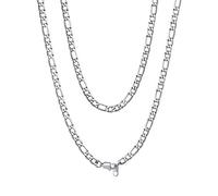 ChainsHouse Chaîne Maille Figaro pour Homme Acier Inoxydable Collier Femme, Bijoux Hip Hop [Argenté-Largeur: 6 mm; Longeur: 46 cm] Cadeau Anniversaire Saint Valentin Noël