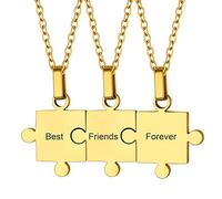 ChainsHouse Collier Amitié des Enfants 3 Prénoms Personnalisé Pendentif Or Plaque Filles BFF Puzzle Séparé Gravure Carre Femme Dore Chaine Fine Rolo Foract Acier Inoxydable Cadeau Soeur Copine Garcon